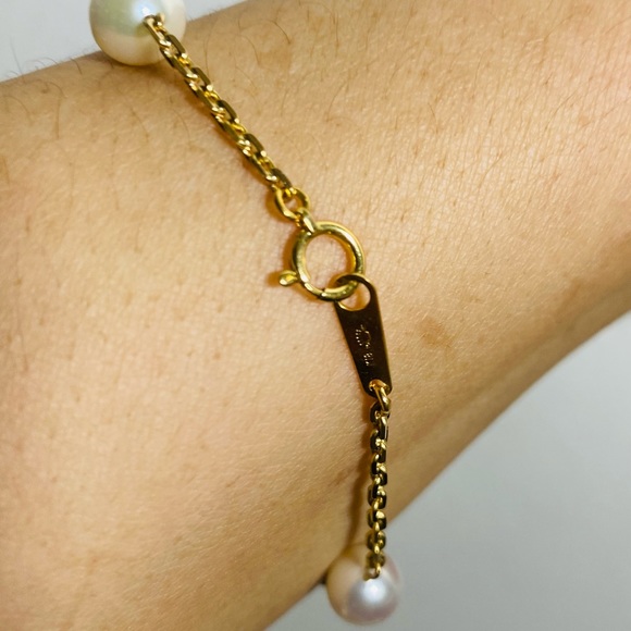 Solid Yellow Gold Pearl Bracelet PL 75mm K18 - Picture 3 of 4